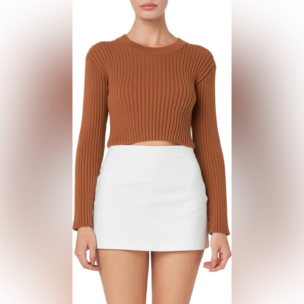 Anthropologie Nordstrom English Factory Crop Rib Sweater Camel XS‎